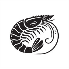 Black Color Shrimp silhouette design Vector Illustration, Solid White Background (13).eps
