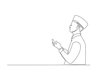 Continuous line art drawing of person praying. Religious prayer in single line art drawing vector illustration. Editable stroke.