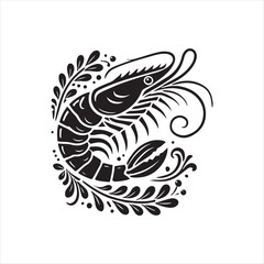 Black Color Shrimp silhouette design Vector Illustration, Solid White Background (11).eps