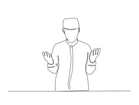 recommend clip art: Continuous line art drawing of person praying. Religious prayer in single line art drawing vector illustration. Editable stroke.