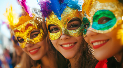 Fototapeta premium Group of friends enjoying a traditional carnival party