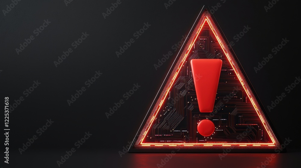 Aufkleber warning sign with circuit pattern and glow effect on dark background