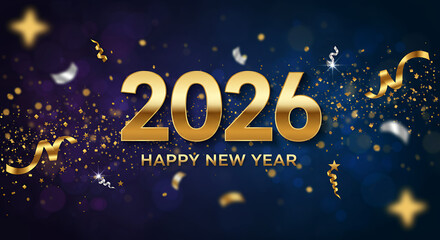 Happy New Year 2026: Gold Glitter Celebration Background