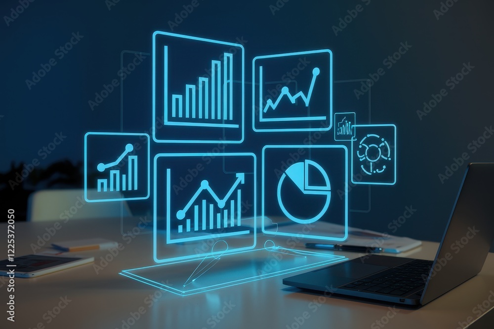 Aufkleber holographic business data analysis graphics displayed on a table