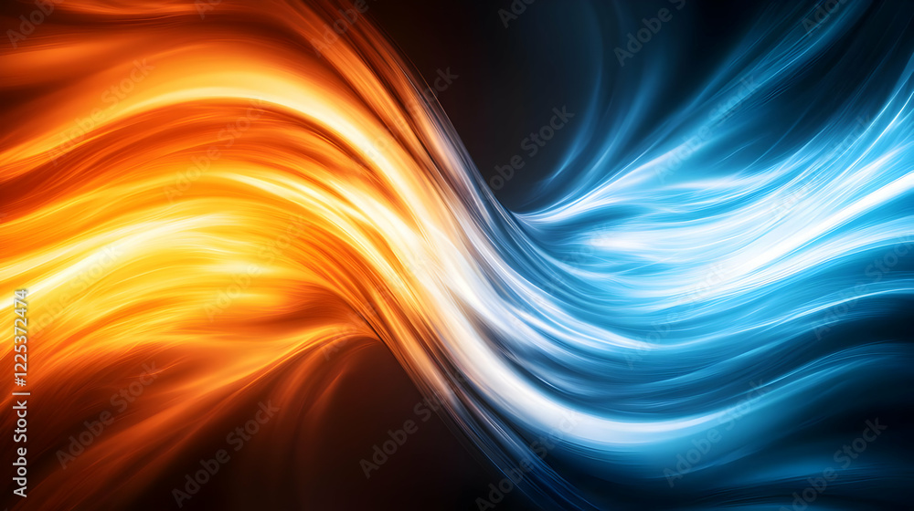 Poster a stunning blend of orange and blue waves creating a dynamic visual flow that captivates the viewer'