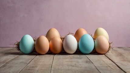 Easter egg and toy car on wooden background, happy easter day concept