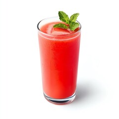 A refreshing cocktail with a vibrant red color served in a tall glass, garnished with a mint leaf, ideal for summer gatherings or as a relaxing beverage.