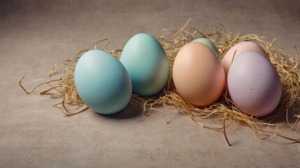 Easter egg and toy car on wooden background, happy easter day concept