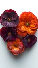 A heart-shaped arrangement of vibrant red rose petals is perfectly centered on a white background. The high contrast and sharp focus capture the texture and color of each petal, creating a visually 
