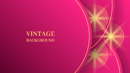 Pink abstract background with half round frames and gold lines. Gold shiny stars. Modern geometric pattern