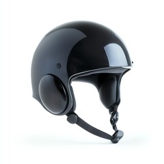 Fototapeta premium A sleek black helmet designed for protective use in various sports activities. Features a glossy finish and comfortable padding for safety during extreme sports.