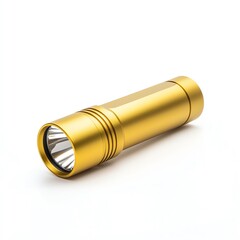 A sleek, gold flashlight showcasing its metallic finish and bright lens, perfect for illuminating dark spaces and outdoor adventures.