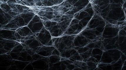 Fototapeta premium Abstract white spider webs on a black background, line art, flat lay, top view, high resolution, high contrast