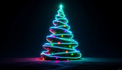 a stunning wavy neon christmas tree standing tall