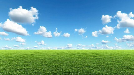 Fototapeta premium Lush Green Field Under a Bright Blue Sky