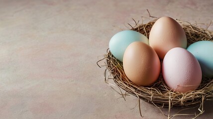 Easter egg and toy car on wooden background, happy easter day concept
