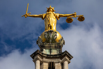 Lady Justice Statue at the Old Bailey in London, UK