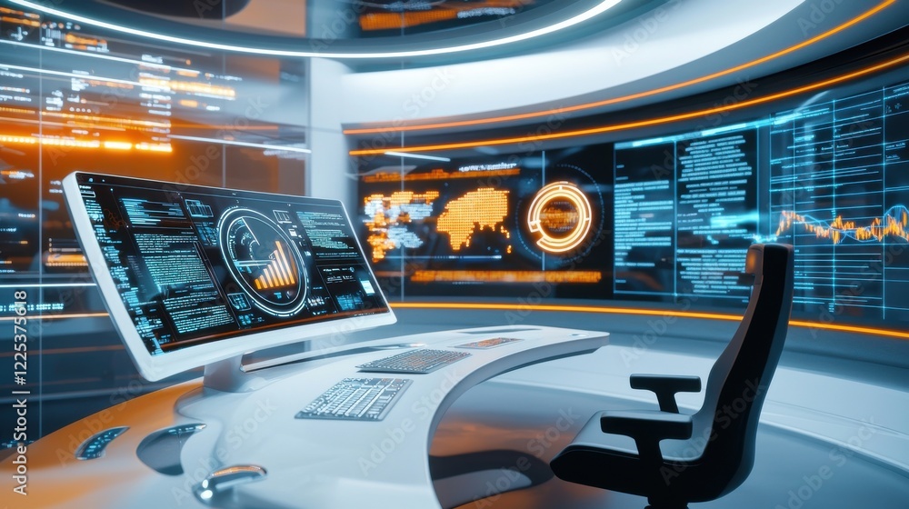 Poster futuristic digital dashboard with data analytics and financial information
