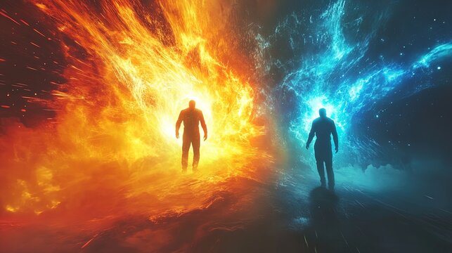 Physicists creating an antimatter simulation, vibrant energy beams, intense concentration 