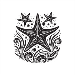 Black Color Starfish silhouette design Vector Illustration, Solid White Background (3).eps