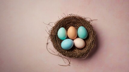 Easter egg and toy car on wooden background, happy easter day concept