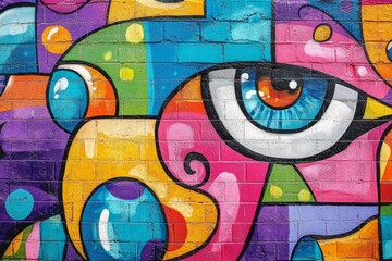 Colorful mural showcasing a stylized eye with vivid geometric patterns
