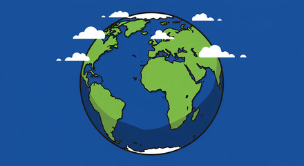 Fototapeta premium Cartoon Earth Globe Illustration with Clouds - Simple Flat Design