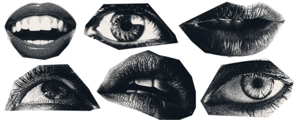 Scan Magazine, newspaper clipping, Vintage elements. illustration of grunge dadaism texture icons for psychedelic.lips