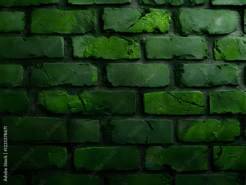 Poster a texture of green bricks, showcasing weathered surfaces and unique patterns; perfect for urban and 