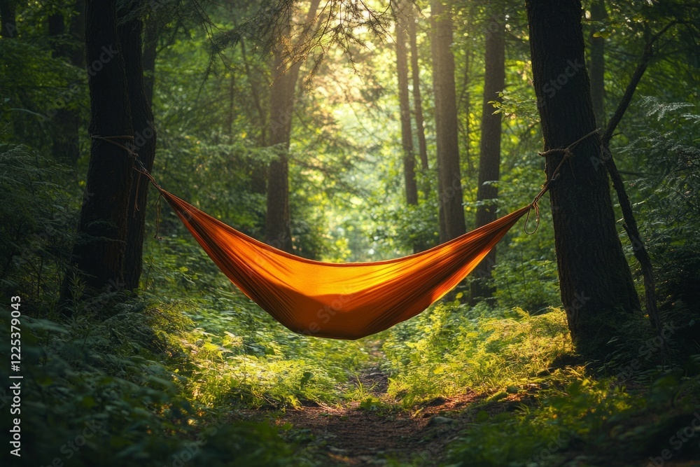 Aufkleber tranquil hammock suspended between trees in a serene forest setting