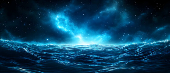 Fototapeta premium A tranquil ocean scene under a starry sky, showcasing the beauty and calmness of nature's powerful elements.