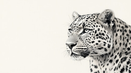 An artistic shot of a leopard with a regal expression, its head turned slightly to the side, highlighting its sharp features and textured coat