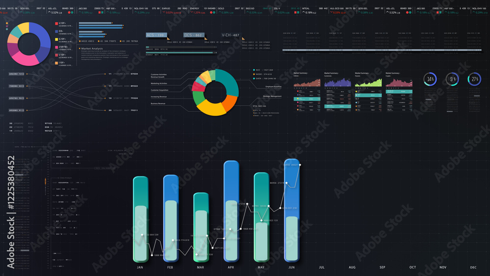 Poster dynamic data visuals for business info graphics, animated charts, and data-driven insights for a bus