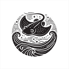 Black Color Stingray silhouette design Vector Illustration, Solid White Background (12).eps