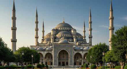 Majestic Sultan Ahmed Mosque (Blue Mosque) in Istanbul, Turkey at Sunrise