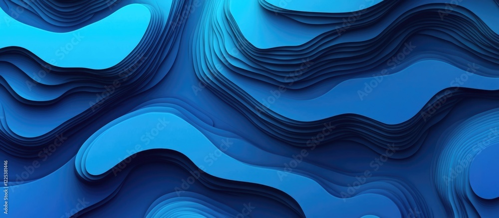 Poster gradient blue abstract background featuring layers of blue and black waves with ample copyspace for 