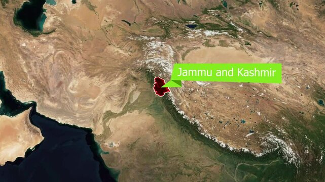 High-resolution political map of Kashmir featuring country borders,  regions, and geographic landmarks.