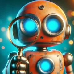 Close-up view of a cute, retro-styled robot, rendered in 3D

