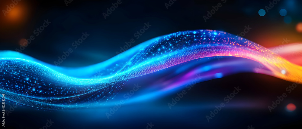 Poster a vibrant flow of colorful light waves creating a mesmerizing visual experience in a digital art sty