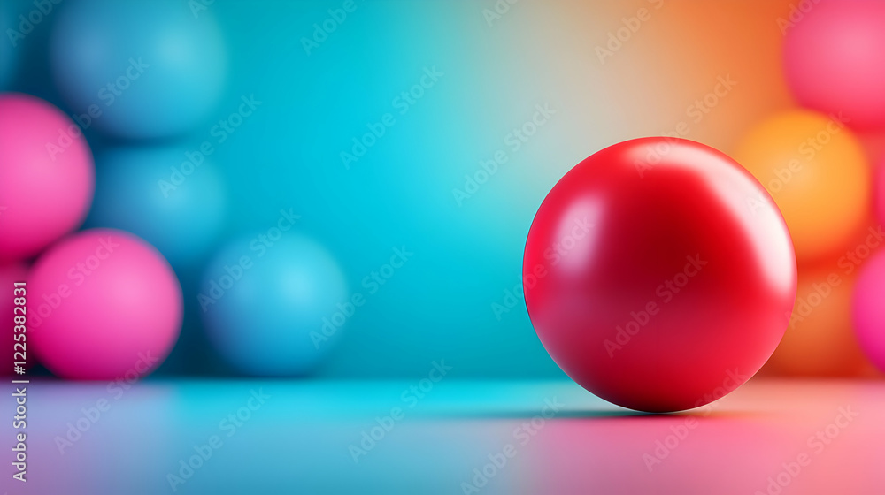 Poster a vibrant red sphere stands out against a colorful background with soft gradients, perfect for moder