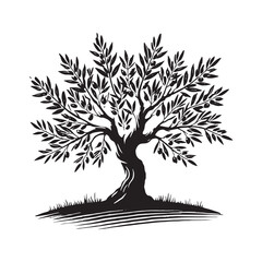 Olive Tree silhouette with branching leaves for elegant visual art - Olive tree silhouette - Olive tree vector - Olive tree illustration - Olive silhouette - Olive vector
