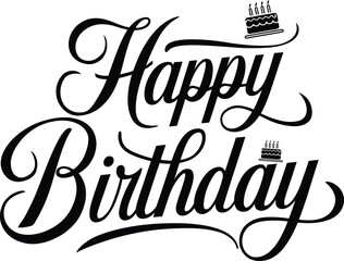 Happy Birthday typography Design black color vector design with birthday party element isolated on white background