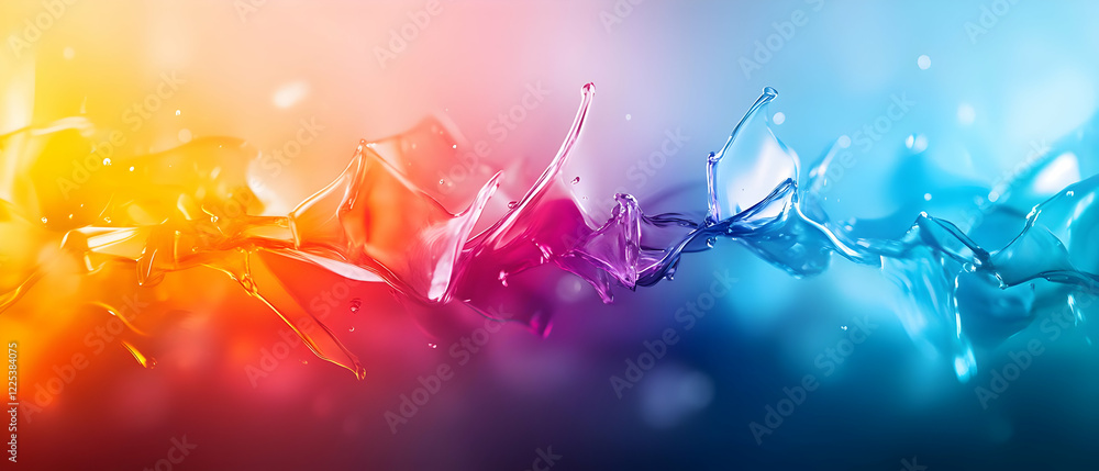Poster colorful abstract wave of fluid shapes blending orange and blue tones, creating a vibrant and dynami