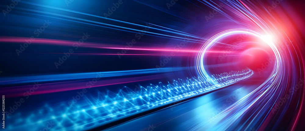 Poster dynamic abstract image showcasing vibrant light trails and futuristic glowing patterns in a spiral m