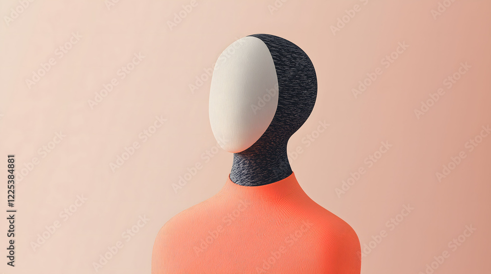 Poster minimalistic figure with contrasting textures against a soft background color. generative ai