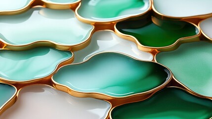 Abstract Green and Gold Resin Trays: Elegant Home Decor