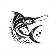 Black Color Swordfish silhouette design Vector Illustration, Solid White Background (16).eps