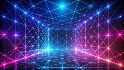 Obraz premium Abstract Neon Geometric Room with Glowing Lines and Bright Lights
