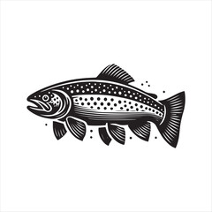 Black Color Trout silhouette design Vector Illustration, Solid White Background (2).eps