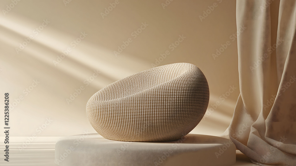 Aufkleber minimalistic chair on a rounded pedestal with soft lighting in a serene space. generative ai